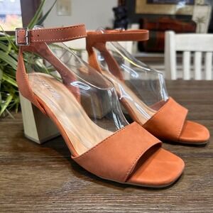SODA Orange Faux Suede Ankle Strap‎ Block Heel Sandals Women's Size 7